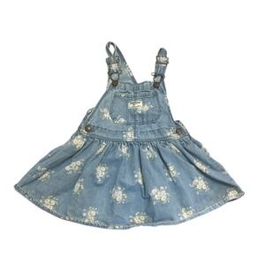 Vintage OshKosh B'Gosh Floral Denim Vestback Bib Overall Dress 3T Toddler Girl